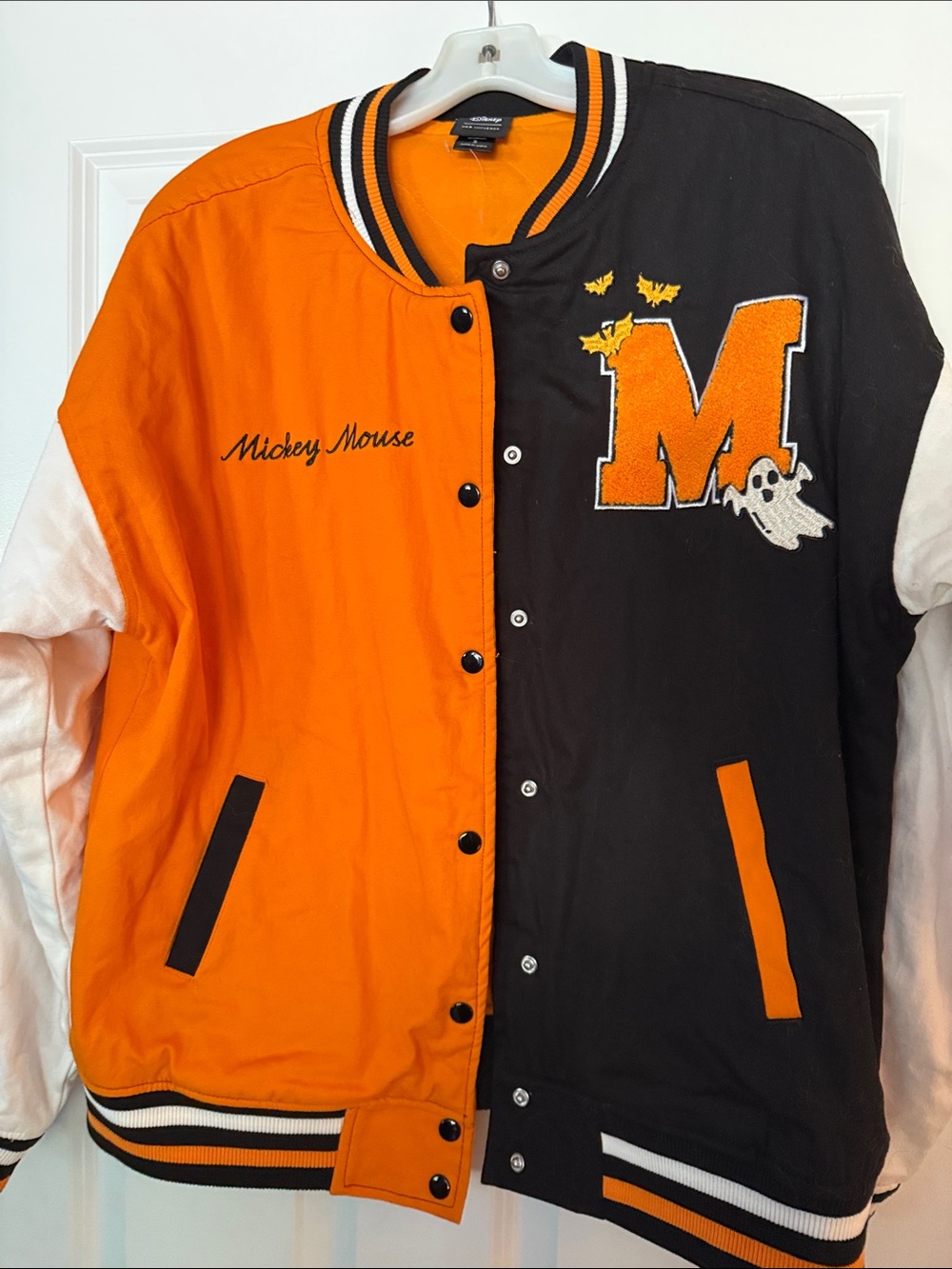 Disney Orange Black & White Mickey Varsity Jacket with 'M' Patch